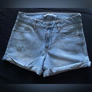 Denim light wash high waisted mini shorts